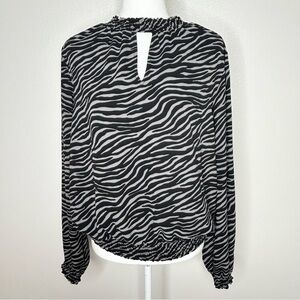 MICHAEL Michael Kors Womens Gray Zebra Print Long Sleeve Blouse Top Size XL EUC